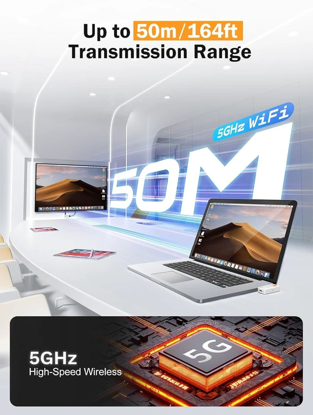 Alt view image 5 of 7 - Wireless USB-C Transmitter & HDMI Receiver Kit - Plug and Play, 5G 1080P@60Hz, 50M/164FT Low Latency Extender for USB-C DP Alt Mode Devices to Monitor, Projector, TV