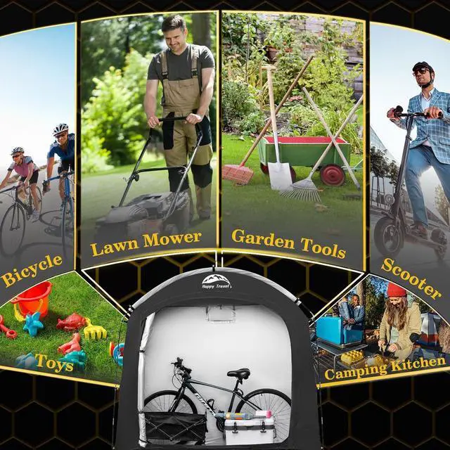 Alt view image 7 of 7 - Happy Travel Bike Storage Shed Tent, Waterproof Portable Bicycle Cover Shed