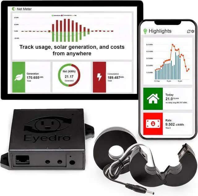 Main image of Eyedro Home Energy Monitor Real-Time Electricity Usage Monitor with Solar Net Metering Whole House Power Consumption Monitor WiFi/Ethernet Smart Energy Meter with Reports & History, 2 Sensors