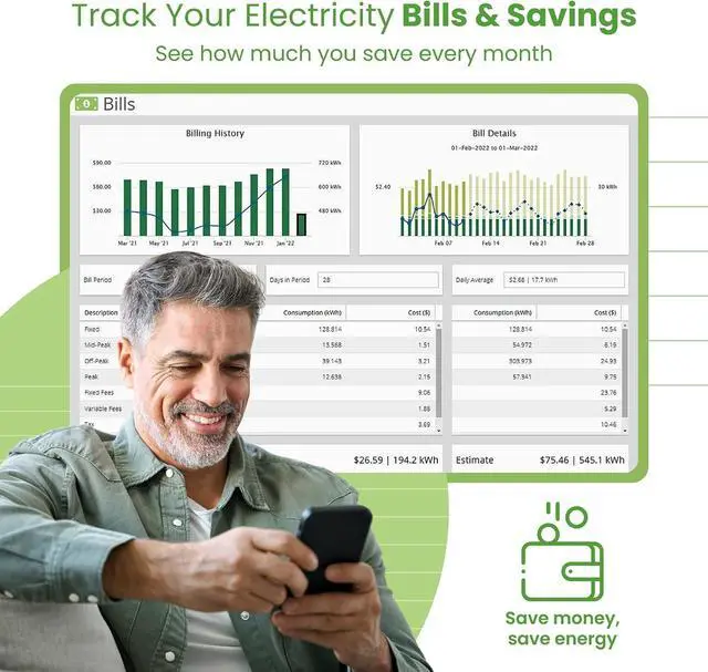 Alt view image 3 of 7 - Eyedro Home Energy Monitor Real-Time Electricity Usage Monitor with Solar Net Metering Whole House Power Consumption Monitor WiFi/Ethernet Smart Energy Meter with Reports & History, 2 Sensors