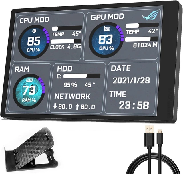Main image of English Version Computer Temp Monitor, ARGB PC Case Display, IPS USB Mini Screen, CPU RAM HDD Data Monitor