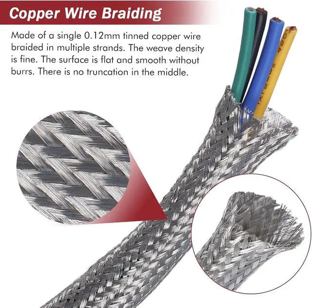 Alt view image 3 of 7 - Wire Shielding Braid Ground Strap Tinned Copper Metal Cable Sleeve Mesh Electrical Signal Screening 5/16" ID (1/2 inch - 8ft)