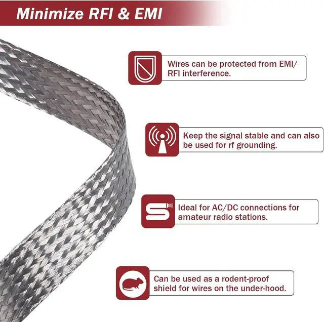 Alt view image 5 of 7 - Wire Shielding Braid Ground Strap Tinned Copper Metal Cable Sleeve Mesh Electrical Signal Screening 5/16" ID (1/2 inch - 8ft)