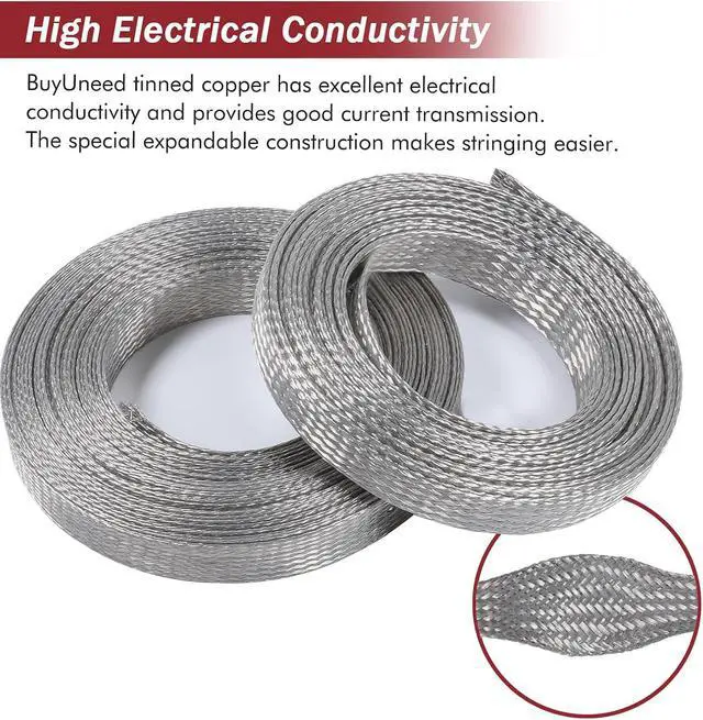 Alt view image 6 of 7 - Wire Shielding Braid Ground Strap Tinned Copper Metal Cable Sleeve Mesh Electrical Signal Screening 5/16" ID (1/2 inch - 8ft)
