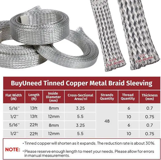 Alt view image 7 of 7 - Wire Shielding Braid Ground Strap Tinned Copper Metal Cable Sleeve Mesh Electrical Signal Screening 5/16" ID (1/2 inch - 8ft)