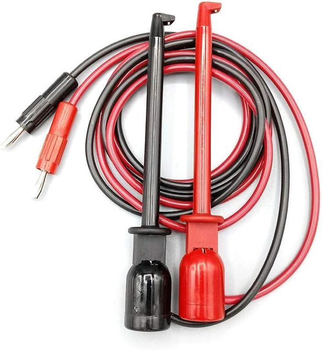 Main image of Insulation-Piercing Macro-Hook to Standard (4 mm) Banana Plug 36" Test Lead (18 AWG PVC) - Set of 2: Red, Black (BXJL-36R/B)