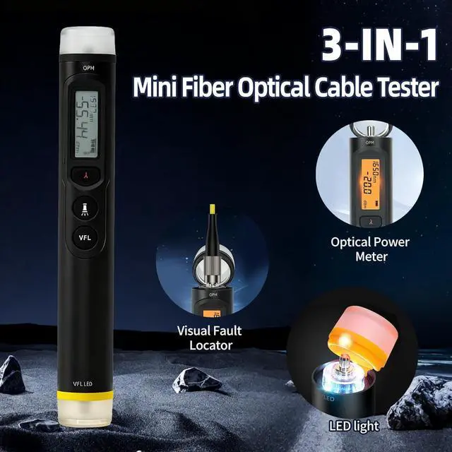 Alt view image 3 of 7 - 3-in-1 Fiber Optic Tester, 30KM Visual Fault Locator, Optical Power Meter with LCD Display and LED Light, Includes FC Male to LC Female Adapter for LC/FC/SC/ST