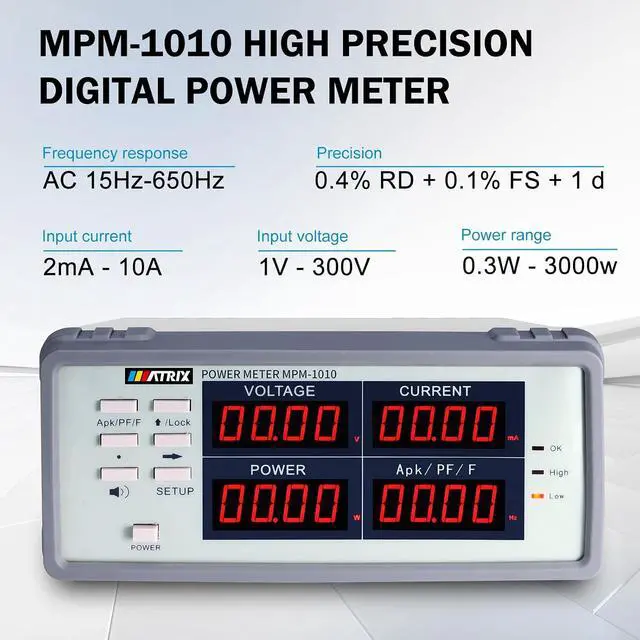 Alt view image 3 of 6 - MPM-1010 High Precision Bench Digital AC Power Meter - Voltage Current Power Factor and Frequency Meter with Upper and Lower Limit Set and Sound Light Alarm