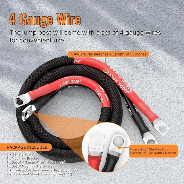 Alt view image 4 of 6 - Remote Battery Terminals Heavy Duty Battery Relocation Kit with Bracket Cable Battery Remote Terminal Jumper Post for Car Can-Am X3 UTV ATV