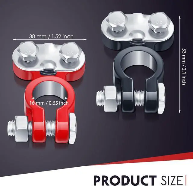 Alt view image 2 of 7 - 24 Pieces Car Battery Terminals Connectors Zinc-plated Top Post Battery Cable Terminal Clamps with Anti-corrosion Washers Replacement for Marine Boat Rv Vehicles