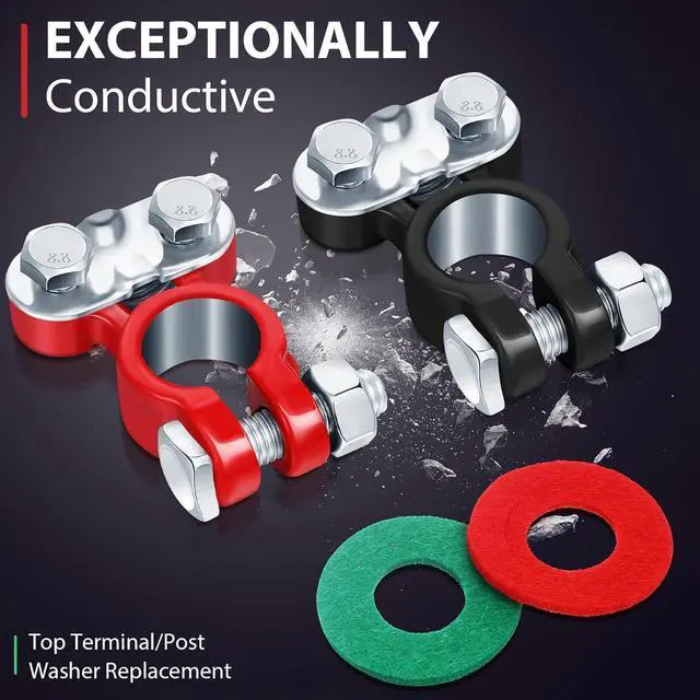 Alt view image 3 of 7 - 24 Pieces Car Battery Terminals Connectors Zinc-plated Top Post Battery Cable Terminal Clamps with Anti-corrosion Washers Replacement for Marine Boat Rv Vehicles