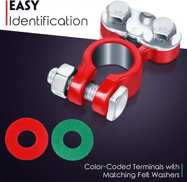 Alt view image 5 of 7 - 24 Pieces Car Battery Terminals Connectors Zinc-plated Top Post Battery Cable Terminal Clamps with Anti-corrosion Washers Replacement for Marine Boat Rv Vehicles