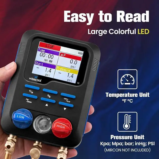 Alt view image 3 of 7 - Digital Manifold Gauges HVAC, R454B R134A R410A R32 AC Gauge Set