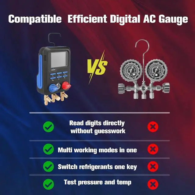 Alt view image 6 of 7 - Digital Manifold Gauges HVAC, R454B R134A R410A R32 AC Gauge Set