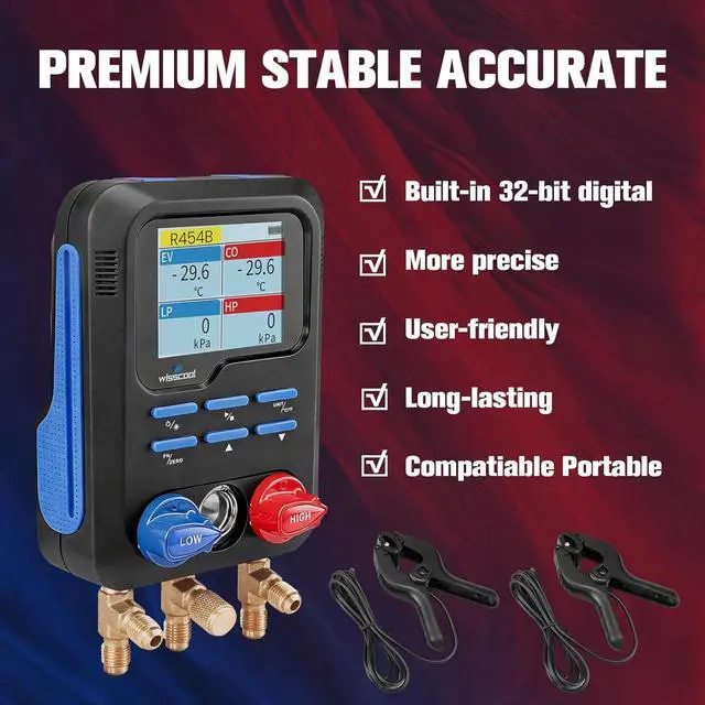 Alt view image 7 of 7 - Digital Manifold Gauges HVAC, R454B R134A R410A R32 AC Gauge Set