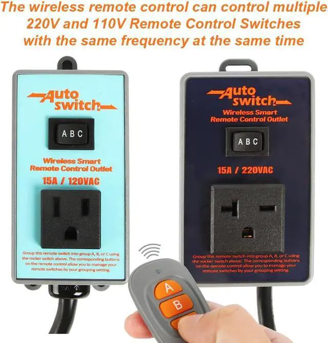 Alt view image 6 of 6 - Remote Control Wireless Electrical Outlet Switch, 433M Transmitter 220V Plug (Battery Included), PTA022