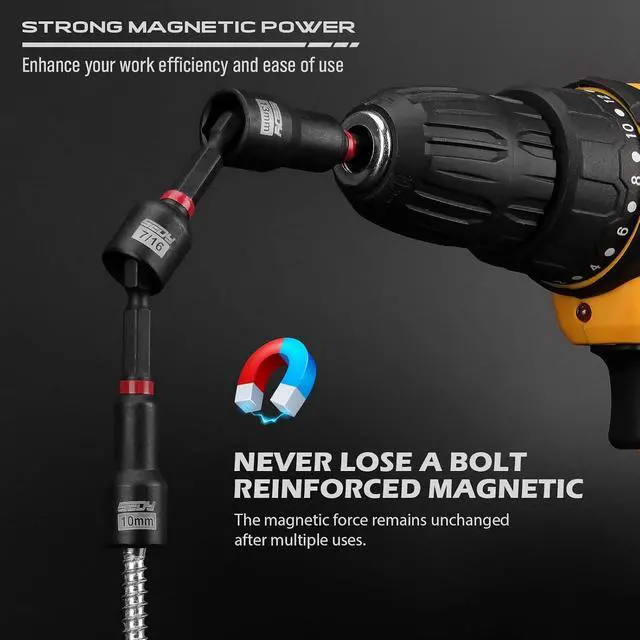 Alt view image 6 of 7 - 80-Piece Premium Magnetic Impact Nut Driver Set Metric & SAE with Socket Adapters, Bit Holder, Wing Nut Driver, Universal Sockets, Quick Release Extension, Power Bits