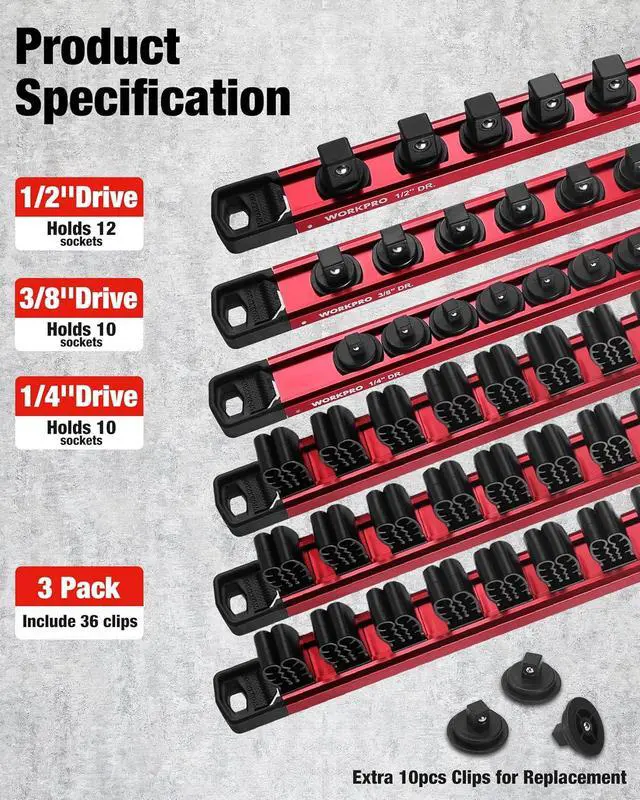 Alt view image 2 of 7 - 6-Piece Magnetic Socket Organizer and Magnetic Screwdriver Organizer Set, 3-Piece 1/4", 3/8" & 1/2" Drive Metric & SAE Socket Rail, 3-Piece Screwdriver and Wrench Holder(Sockets not Included)