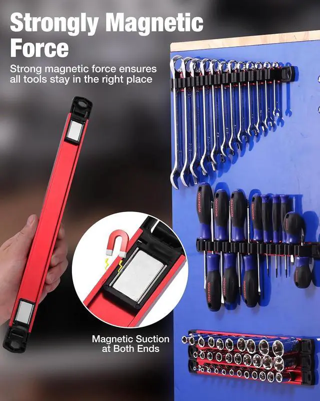 Alt view image 4 of 7 - 6-Piece Magnetic Socket Organizer and Magnetic Screwdriver Organizer Set, 3-Piece 1/4", 3/8" & 1/2" Drive Metric & SAE Socket Rail, 3-Piece Screwdriver and Wrench Holder(Sockets not Included)