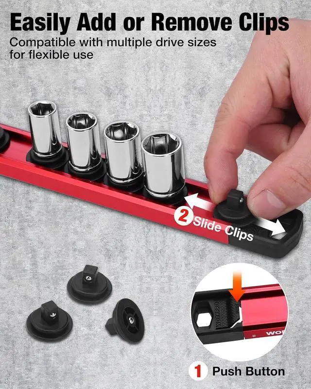 Alt view image 5 of 7 - 6-Piece Magnetic Socket Organizer and Magnetic Screwdriver Organizer Set, 3-Piece 1/4", 3/8" & 1/2" Drive Metric & SAE Socket Rail, 3-Piece Screwdriver and Wrench Holder(Sockets not Included)