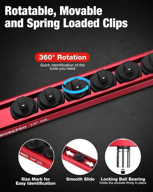 Alt view image 6 of 7 - 6-Piece Magnetic Socket Organizer and Magnetic Screwdriver Organizer Set, 3-Piece 1/4", 3/8" & 1/2" Drive Metric & SAE Socket Rail, 3-Piece Screwdriver and Wrench Holder(Sockets not Included)