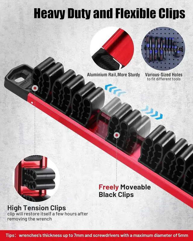 Alt view image 7 of 7 - 6-Piece Magnetic Socket Organizer and Magnetic Screwdriver Organizer Set, 3-Piece 1/4", 3/8" & 1/2" Drive Metric & SAE Socket Rail, 3-Piece Screwdriver and Wrench Holder(Sockets not Included)