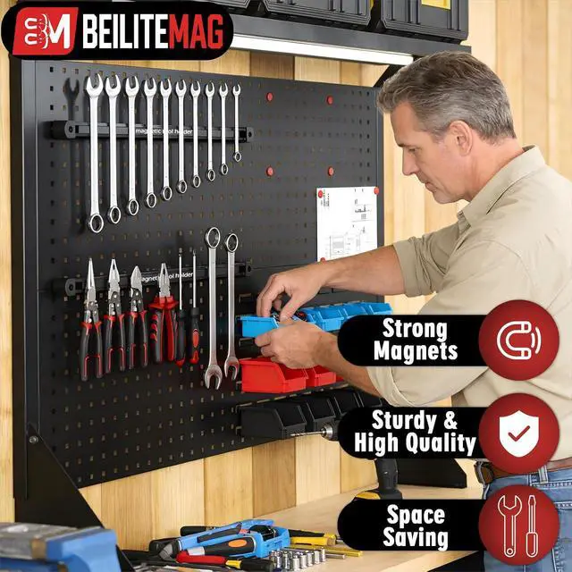 Alt view image 2 of 7 - 17 Inch Double Sided Magnetic Tool Holder, Heavy Duty Wall Mount Bar with Extra Strong Magnets for Screwdrivers Wrenches Pliers, Magnetic Tool Strips for Garage Workshop or Jobsite (2 Pack)