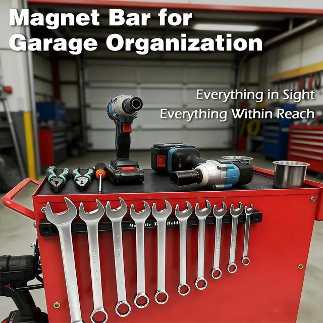 Alt view image 5 of 7 - 17 Inch Double Sided Magnetic Tool Holder, Heavy Duty Wall Mount Bar with Extra Strong Magnets for Screwdrivers Wrenches Pliers, Magnetic Tool Strips for Garage Workshop or Jobsite (2 Pack)