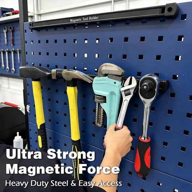 Alt view image 6 of 7 - 17 Inch Double Sided Magnetic Tool Holder, Heavy Duty Wall Mount Bar with Extra Strong Magnets for Screwdrivers Wrenches Pliers, Magnetic Tool Strips for Garage Workshop or Jobsite (2 Pack)