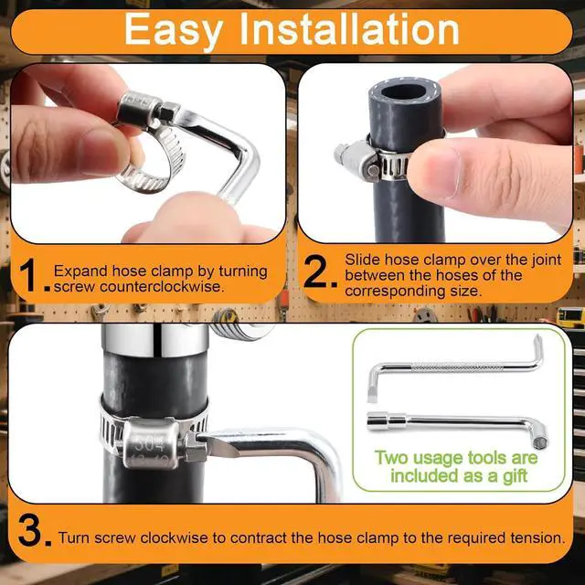 Alt view image 4 of 7 - 175PCS 304 Stainless Steel Hose Clamps Assortment Kit 1/4" to 2" Worm Gear Hose Clamp Set for Radiator,Heater,Automotive,Marine,Mechanical Plumbing,Pipe,Tube,Coolant,Garden W/Carrying Case