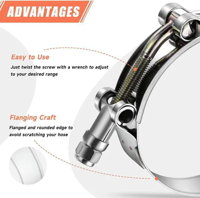 Alt view image 4 of 7 - 24 Pack 12 Sizes T-Bolt Hose Clamps, Stainless Steel_304 Working Range 28mm-116mm for 0.75"-4" Hose ID, Turbo Intake Intercooler Clamp for Automotive