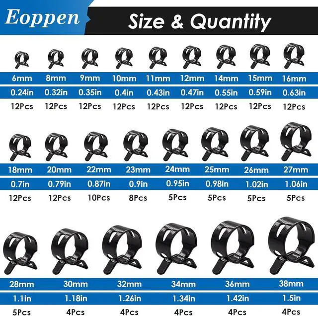 Alt view image 4 of 7 - 195Pcs 6-38mm Spring Hose Clamps Assortment Kit with Swivel Flat Band Fuel Hose Clamp Plier - 23 Sizes Fuel Line Silicone Vacuum Hose Low Pressure Air Clamps