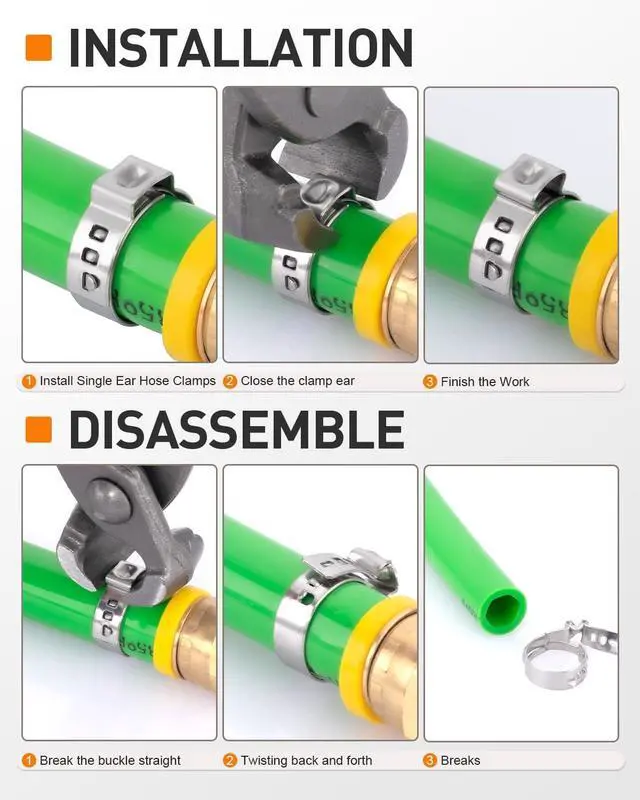 Alt view image 6 of 7 - 650PCS 17 Sizes Single Ear Hose Clamps, 304 Stainless Steel Crimp Hose Clamps Assortment Kit with Ear Clamp Pincer, 5.3-33.1mm Stepless Cinch Rings Crimp Assortment Kit for Auto/Pipe/Fuel Line