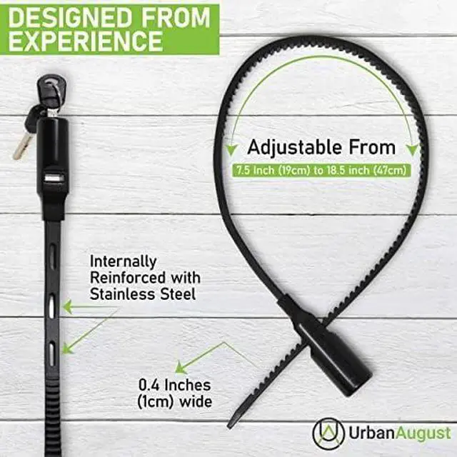 Alt view image 2 of 6 - Multi-Purpose Keyed Adjustable Zip Tie Lock - 3 Pack Keyed Alike - Black Stainless Steel Refrigerator Cabinet Bike Stroller Helmet Lock