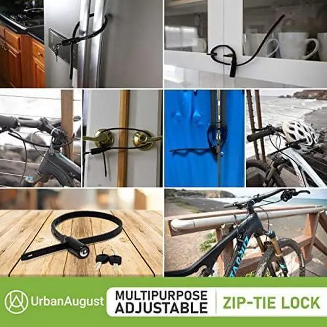 Alt view image 6 of 6 - Multi-Purpose Keyed Adjustable Zip Tie Lock - 3 Pack Keyed Alike - Black Stainless Steel Refrigerator Cabinet Bike Stroller Helmet Lock