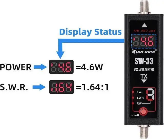 Alt view image 4 of 7 - Gam3Gear SURECOM SW-33 Mark II 100 W 125-525 Mhz Mini Digital VHF UHF Two-Way Radio Handheld Power & SWR Meter