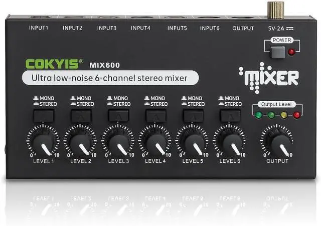 Alt view image 2 of 7 - Mini Audio Mixer, 6-Channel Stereo Line Mixer for Precision Sub-Mixing, with Ultra Low-Noise Operation, Independent Microphone Control, 1/4" TRS Input/Output-for Guitars, Bass, Stage Mixer