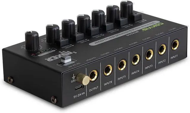 Alt view image 3 of 7 - Mini Audio Mixer, 6-Channel Stereo Line Mixer for Precision Sub-Mixing, with Ultra Low-Noise Operation, Independent Microphone Control, 1/4" TRS Input/Output-for Guitars, Bass, Stage Mixer