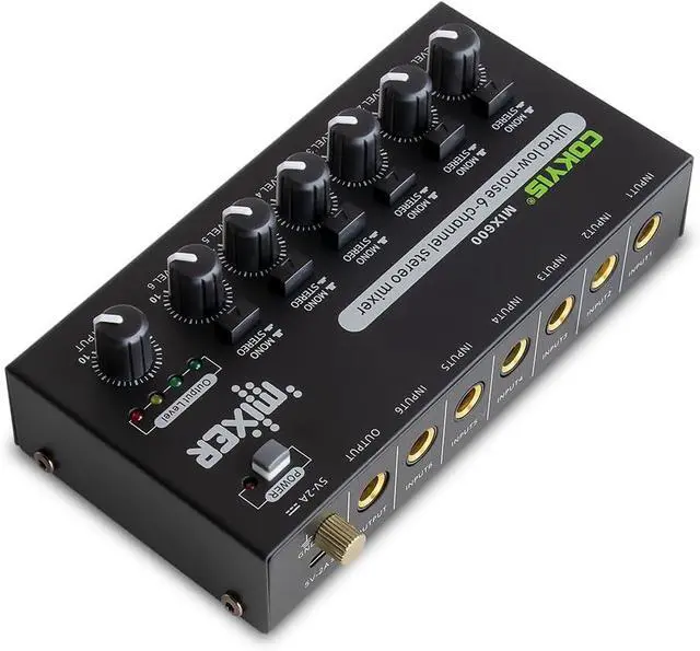 Alt view image 4 of 7 - Mini Audio Mixer, 6-Channel Stereo Line Mixer for Precision Sub-Mixing, with Ultra Low-Noise Operation, Independent Microphone Control, 1/4" TRS Input/Output-for Guitars, Bass, Stage Mixer