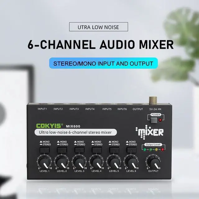 Alt view image 5 of 7 - Mini Audio Mixer, 6-Channel Stereo Line Mixer for Precision Sub-Mixing, with Ultra Low-Noise Operation, Independent Microphone Control, 1/4" TRS Input/Output-for Guitars, Bass, Stage Mixer