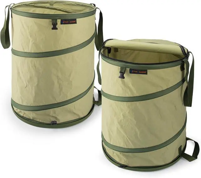 Main image of 29 Gallon Hard Bottom Collapsible Trash Can, Green, 2-Pack | Heavy Duty, Collapsible Garden Bag, For Weeds, Leaf, Yard & Party Waste