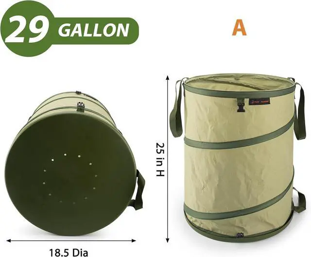 Alt view image 4 of 7 - 29 Gallon Hard Bottom Collapsible Trash Can, Green, 2-Pack | Heavy Duty, Collapsible Garden Bag, For Weeds, Leaf, Yard & Party Waste