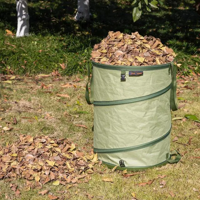 Alt view image 2 of 7 - 29 Gallon Hard Bottom Collapsible Trash Can, Green, 2-Pack | Heavy Duty, Collapsible Garden Bag, For Weeds, Leaf, Yard & Party Waste