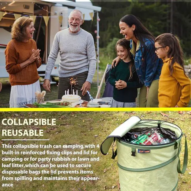 Alt view image 3 of 7 - 29 Gallon Hard Bottom Collapsible Trash Can, Green, 2-Pack | Heavy Duty, Collapsible Garden Bag, For Weeds, Leaf, Yard & Party Waste