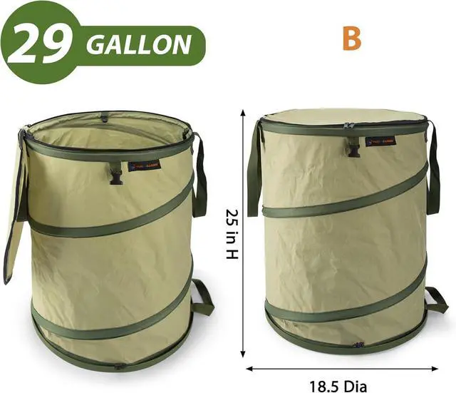 Alt view image 5 of 7 - 29 Gallon Hard Bottom Collapsible Trash Can, Green, 2-Pack | Heavy Duty, Collapsible Garden Bag, For Weeds, Leaf, Yard & Party Waste
