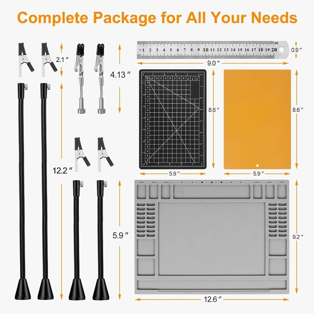 Alt view image 7 of 7 - Magnetic Helping Hands Soldering Station with 6 Flexible Arms, Heat-Resistant Mat, Cutting Mat & Ruler for DIY & Electronics Repair