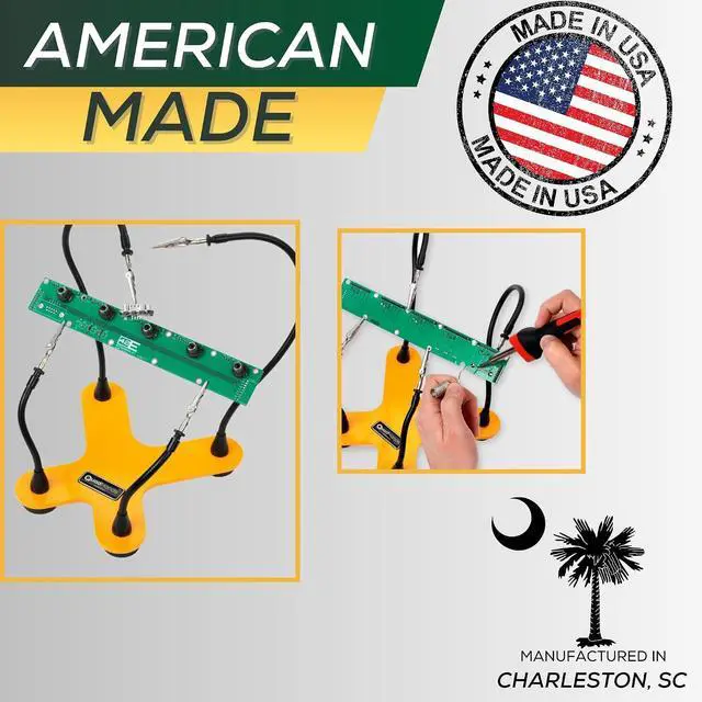 Alt view image 4 of 5 - Classic Workbench Soldering Helping Third Hand Tool | 4 Gooseneck Flexible Positionable Arms | Sturdy Base | Rotating Stainless Steel Alligator Locking Clamps | Circuit Board Holder | USA