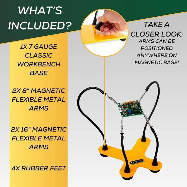 Alt view image 5 of 5 - Classic Workbench Soldering Helping Third Hand Tool | 4 Gooseneck Flexible Positionable Arms | Sturdy Base | Rotating Stainless Steel Alligator Locking Clamps | Circuit Board Holder | USA
