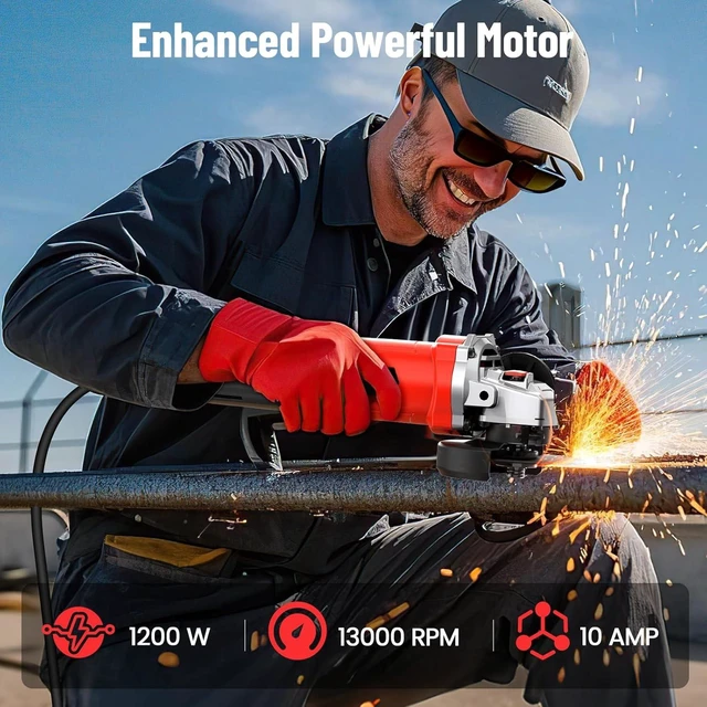 Alt view image 2 of 7 - 10 Amp 4-1/2" Angle Grinder, 1200W Power Grinder