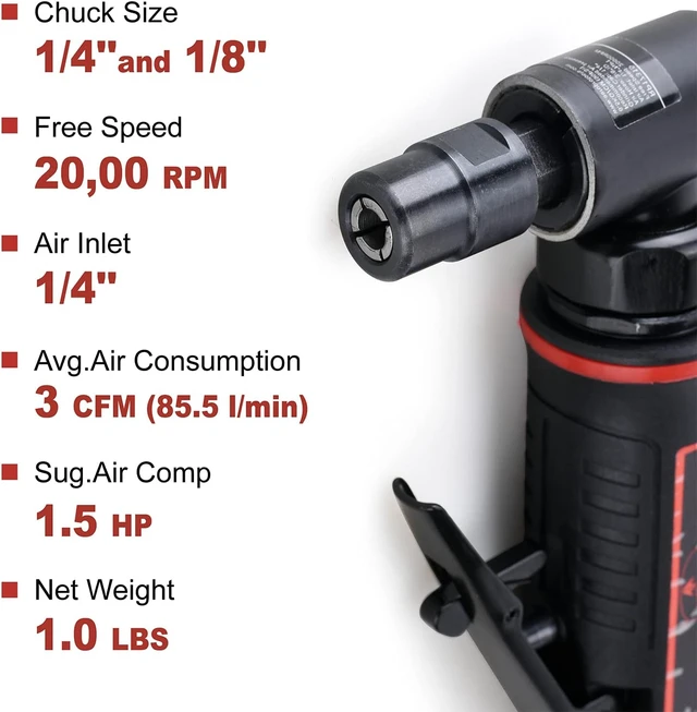 Alt view image 3 of 7 - 1/4-Inch Angle Pistol Grip Air Die Grinder